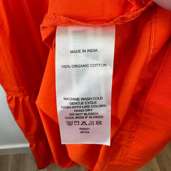 NWT Quince Maxi Dress Medium Vermillion Red 100% Organic Cotton Poplin Tiered - Picture 9 of 11